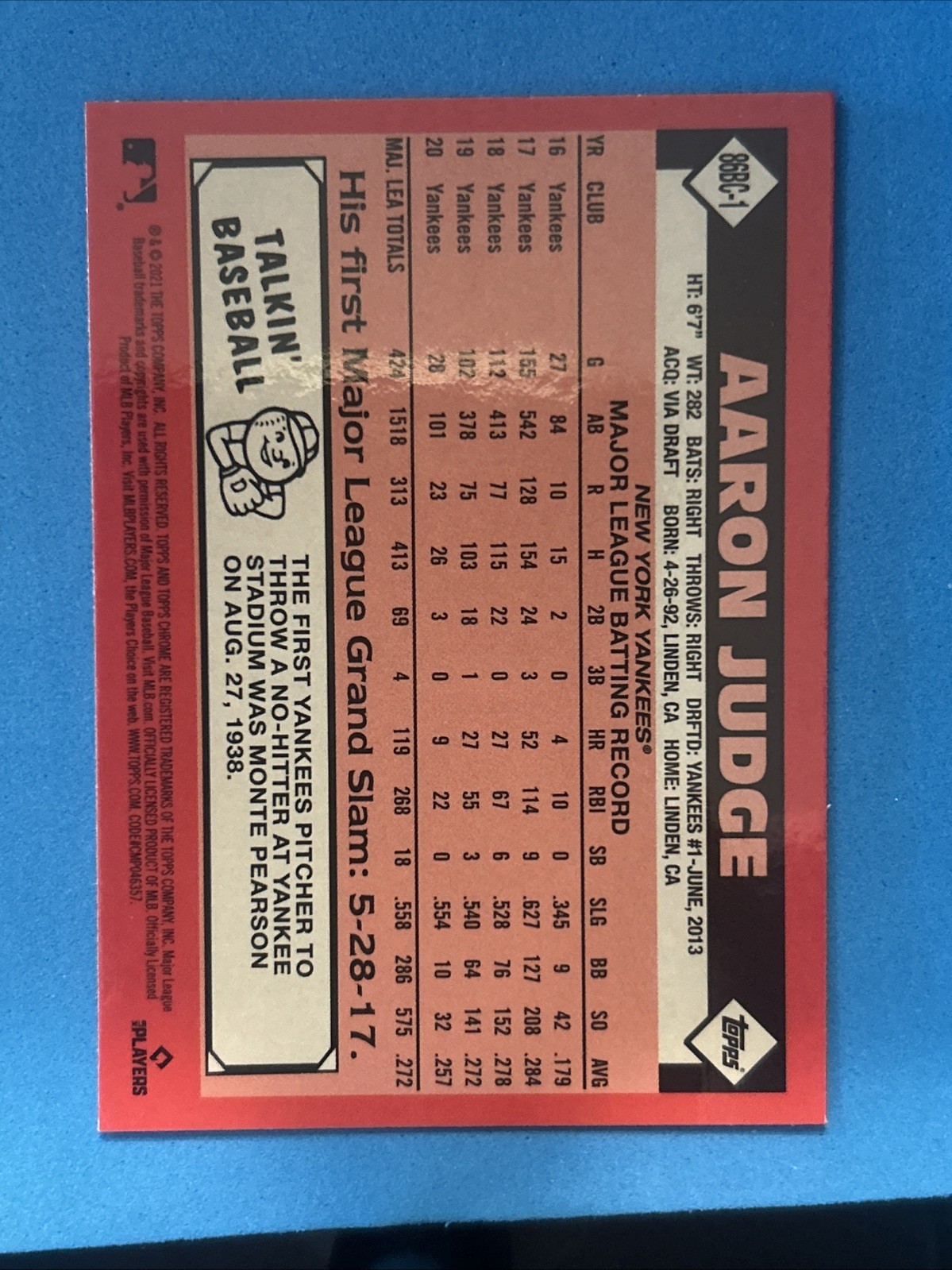 2021 Topps Chrome – 1986 Topps Baseball Aaron Judge #86BC-1