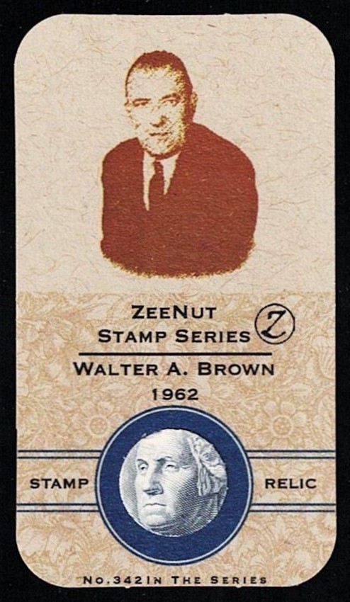 WALTER A. BROWN – Z Series STAMP RELIC Card – HOCKEY HALL OF FAME 1962