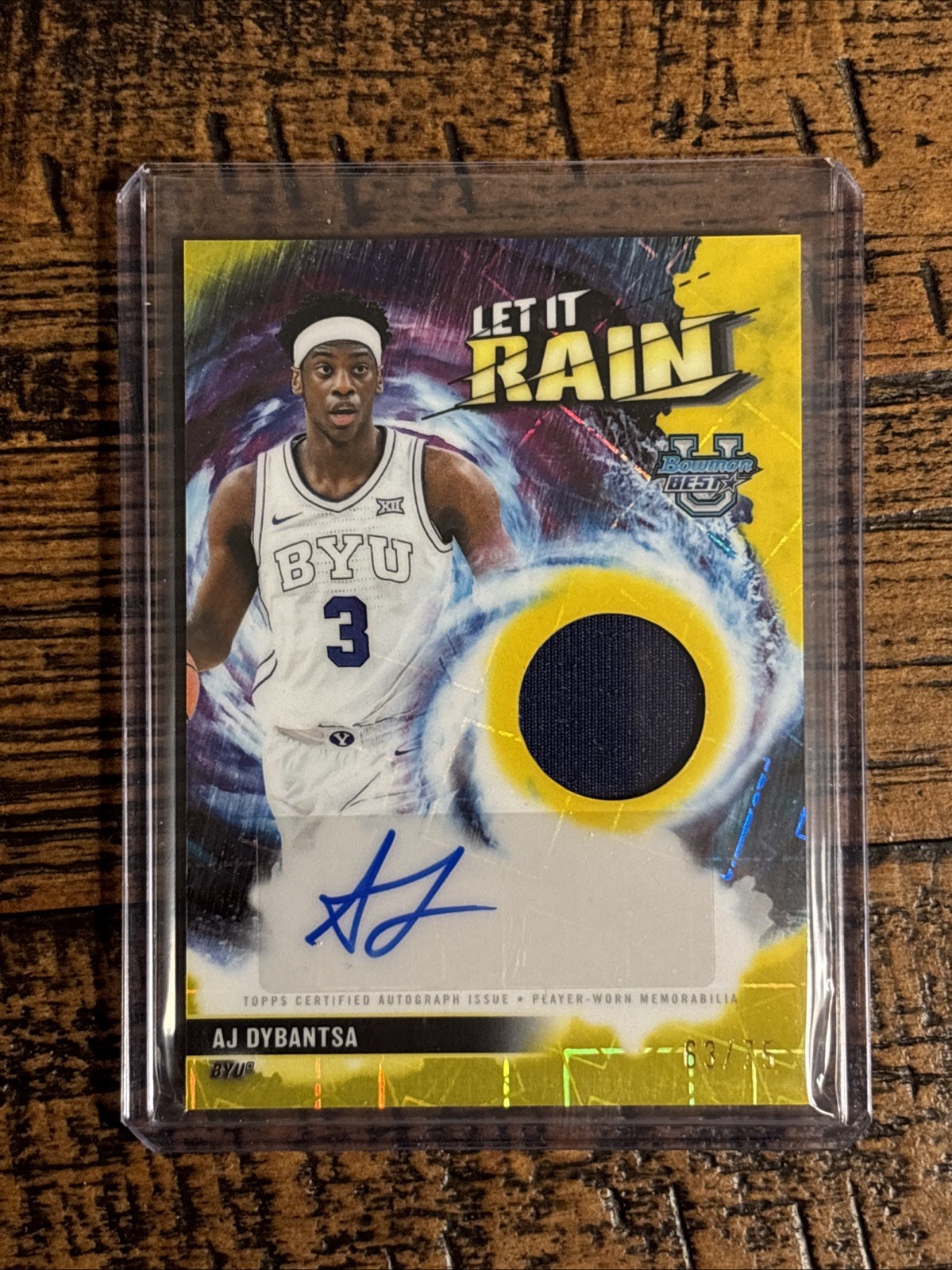 2025-26 Bowman Best U AJ Dybantsa Let It Rain Jersey Auto Yellow Refractor #/75