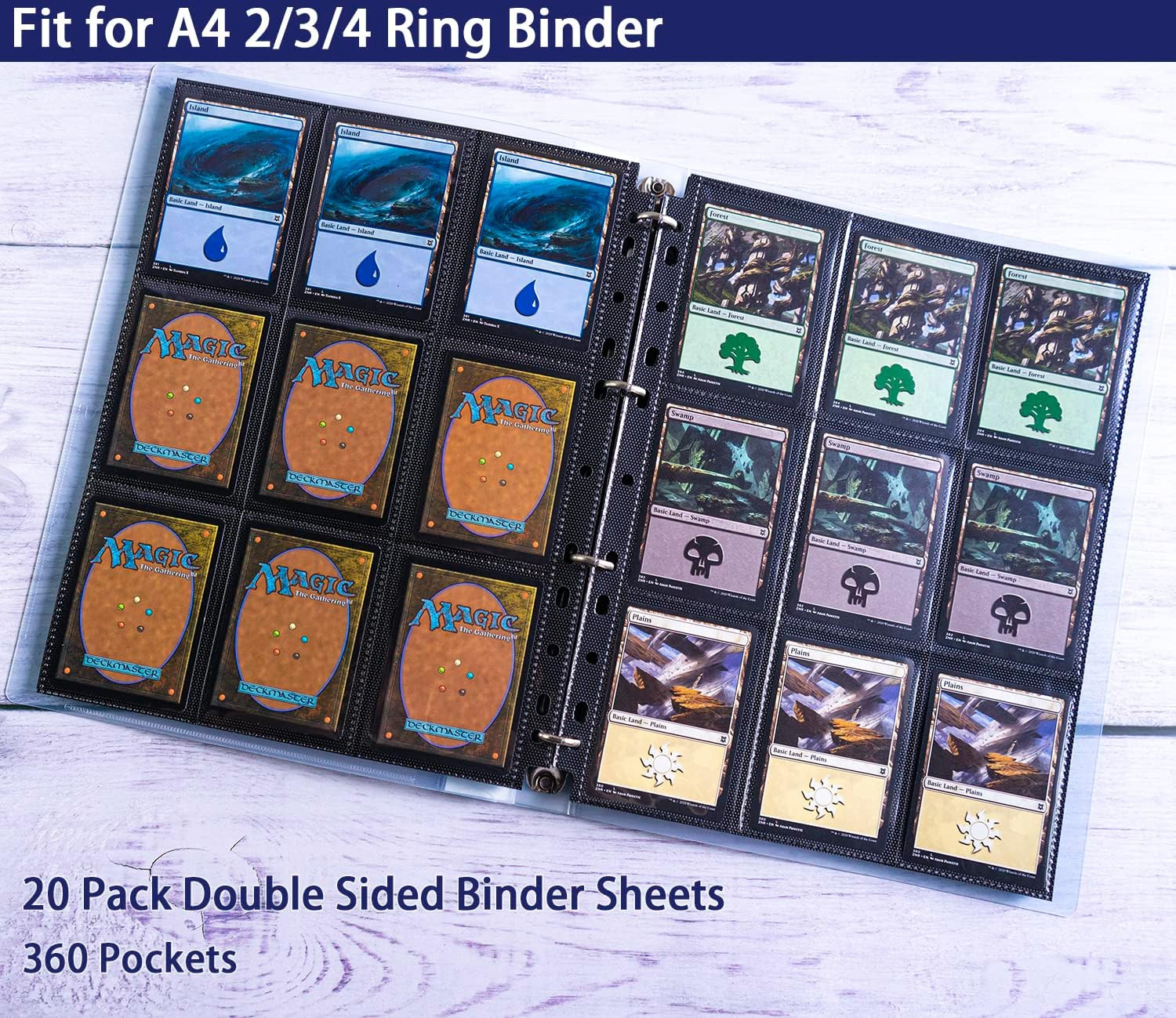 20 Pack 360 Pockets Black Trading Card Sleeves Binder Sheets, Double Sided Thick