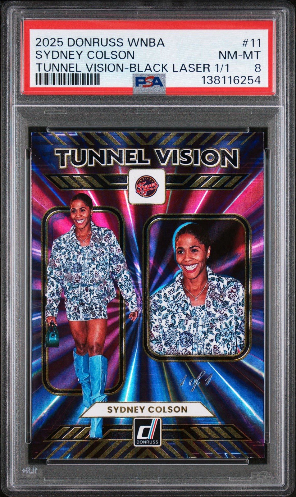 2025 Donruss WNBA Tunnel Vision Sydney Colson #11 Holo Black Laser 1/1 PSA 8