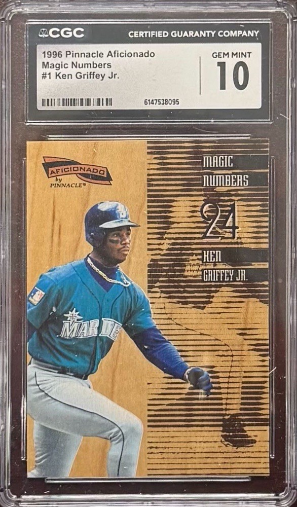 KEN GRIFFEY JR 1996 PINNACLE AFICIONADO MAGIC NUMBERS #1 – CGC 10 GEM MINT