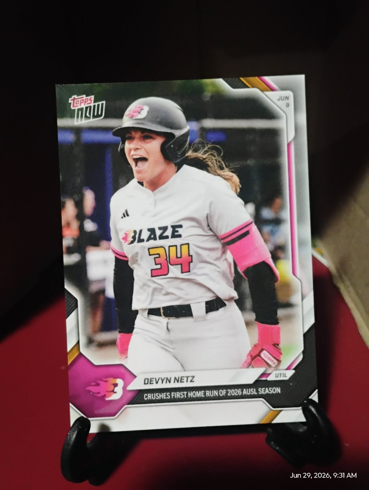 2026 AUSL Topps NOW #4 Devyn Netz 1st Homer ’26 Carolina Blaze PR:581 Ships ASAP