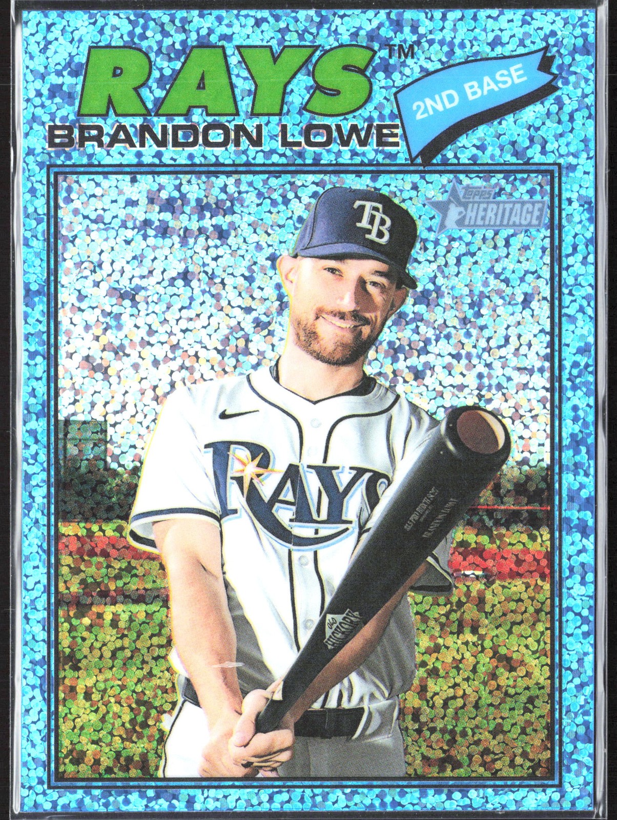 Brandon Lowe #369 2026 Topps Heritage Chrome Light Blue Sparkle Rays