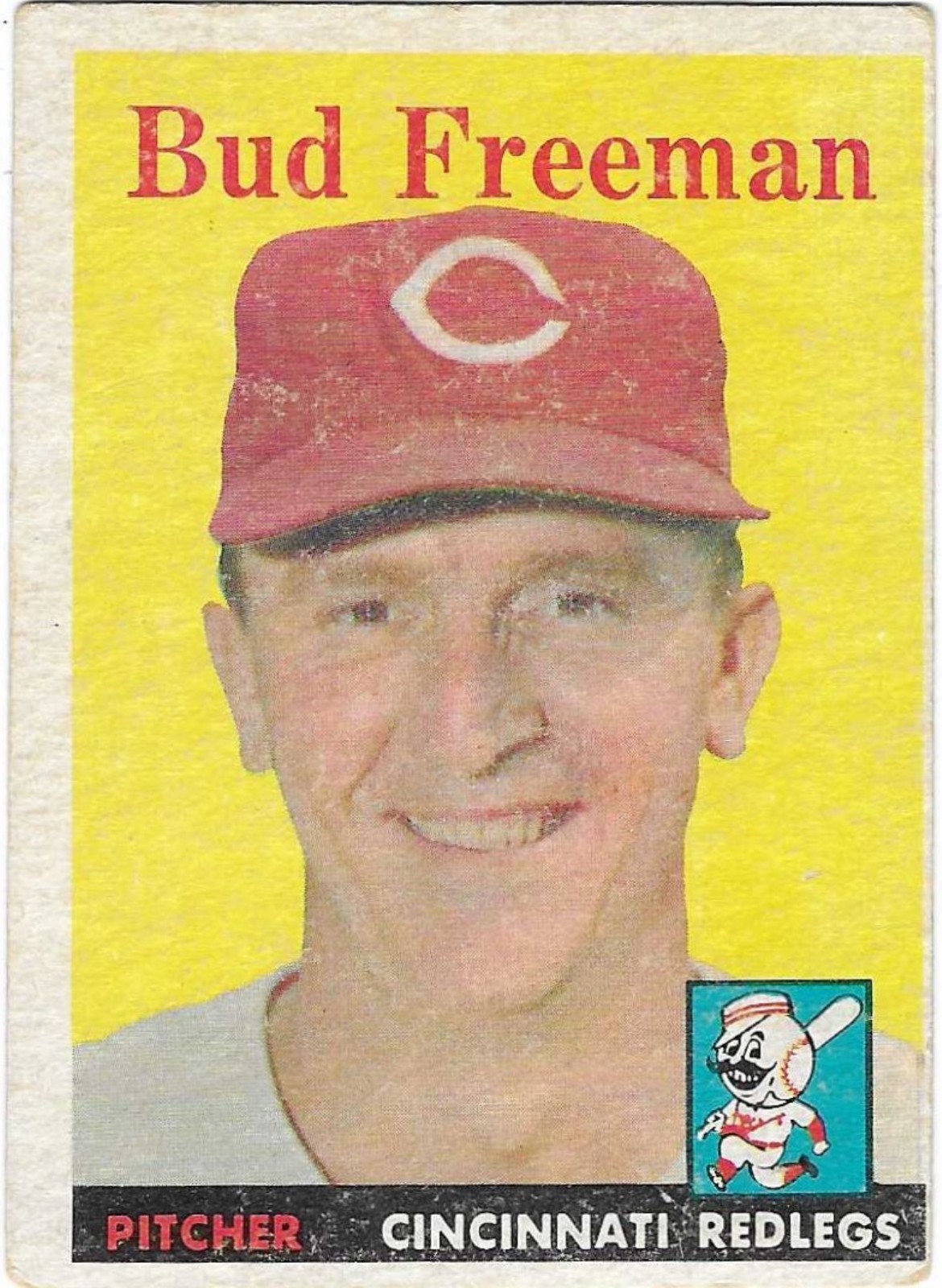 1958 TOPPS – #27 BUD FREEMAN (REDS)!! GREAT CARD!!