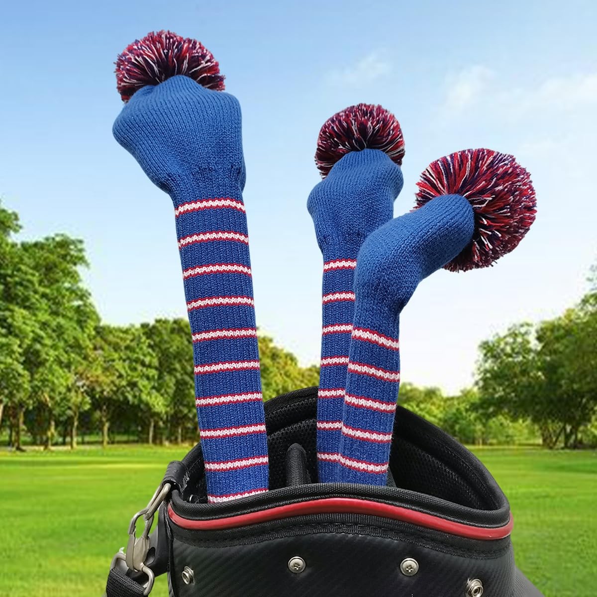 Scott Edward 1PCS Knit Pom Driver, Blue Red White Stripe