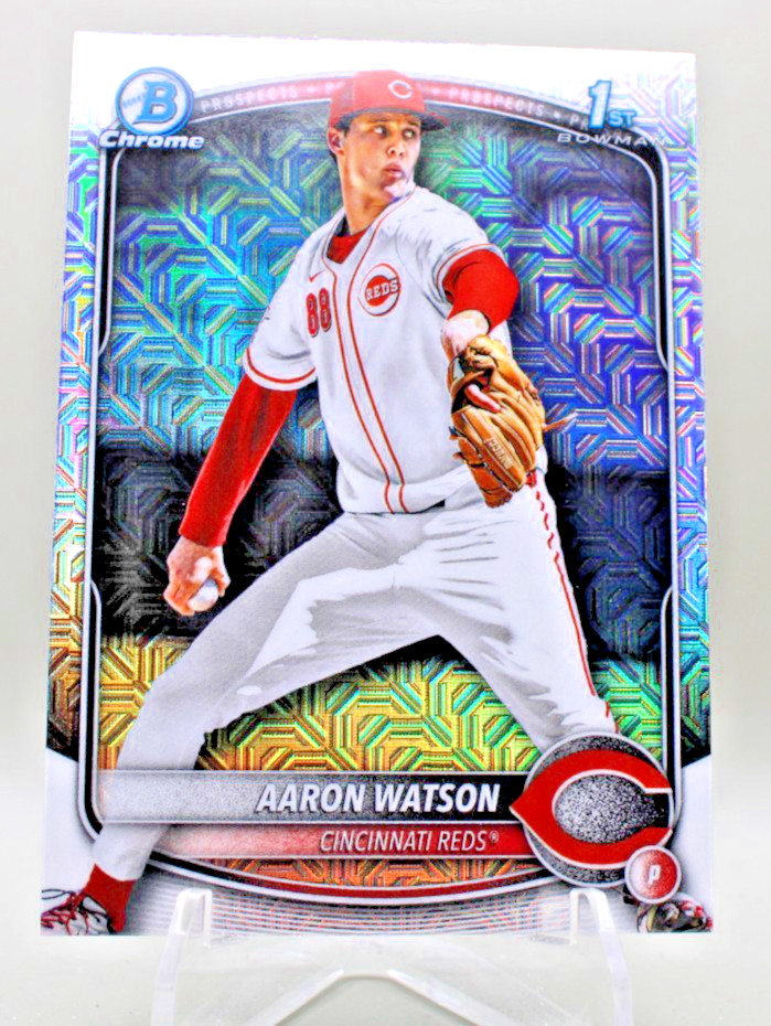 2025 Bowman Draft Chrome – #BD-193 Aaron Watson Mojo Refractor Reds