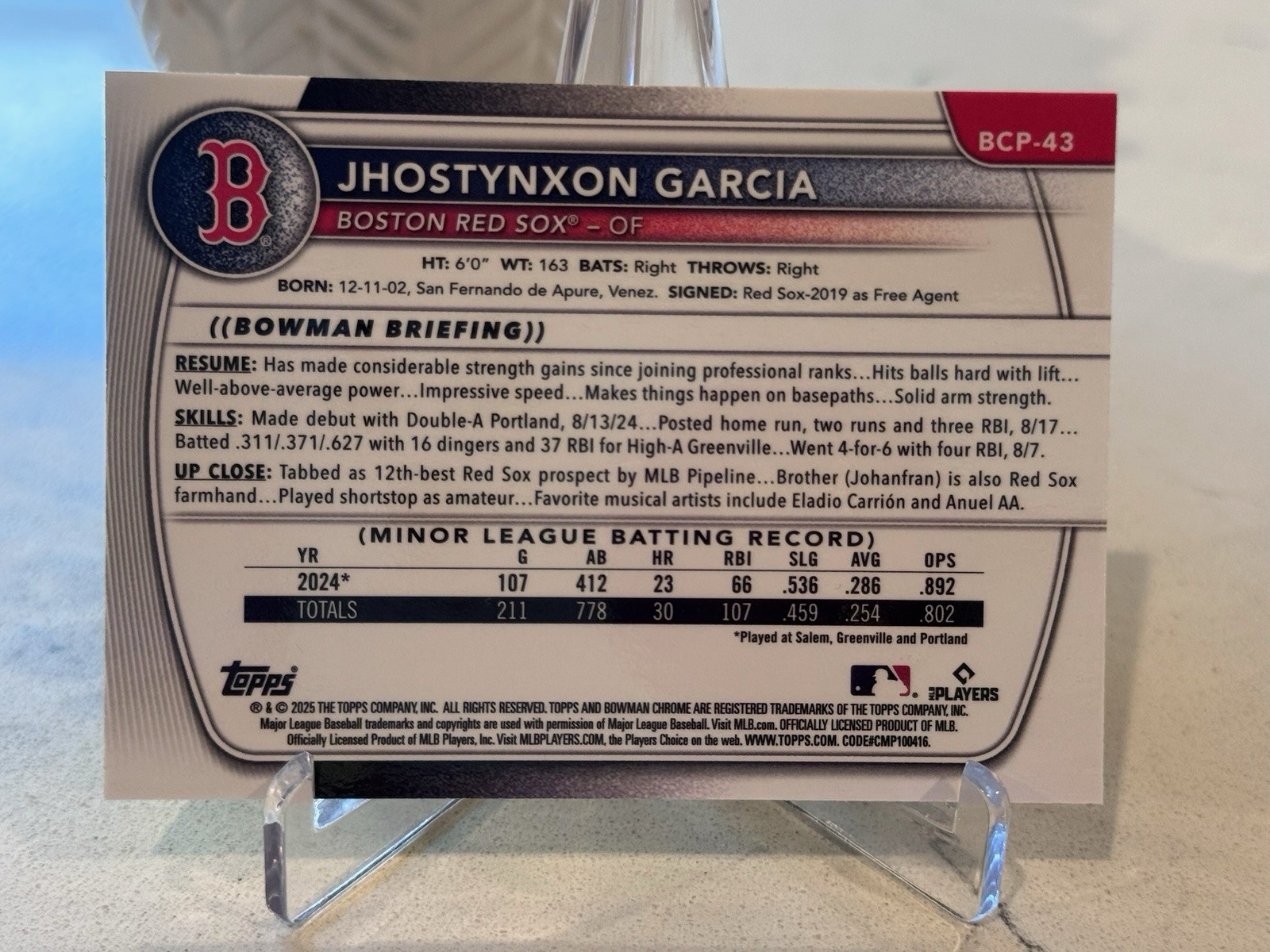 2025 Bowman Sapphire Edition- Chrome Prospects Jhostynxon Garcia Yellow /75