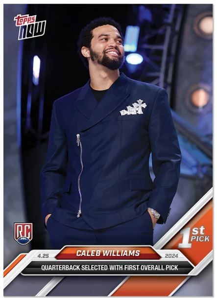 2024 Topps Now Caleb Williams RC Card #D1 Chicago Bears NFL Draft 1st Pick