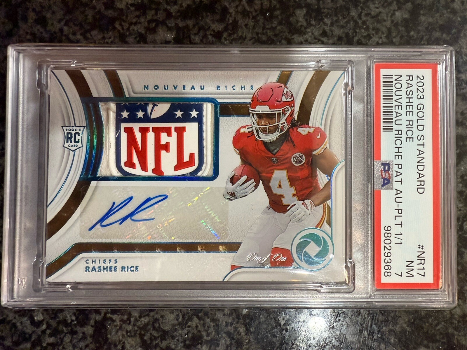 2023 Panini Gold Standard Rashee Rice NOUVEAU RICHE Platinum NFL Shield #1/1 PSA