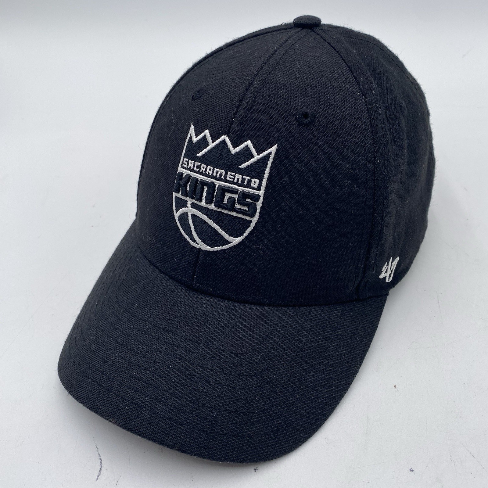 Sacramento Kings Hat Blackout 47 Brand MVP Strapback Adjustable Black Cleaned