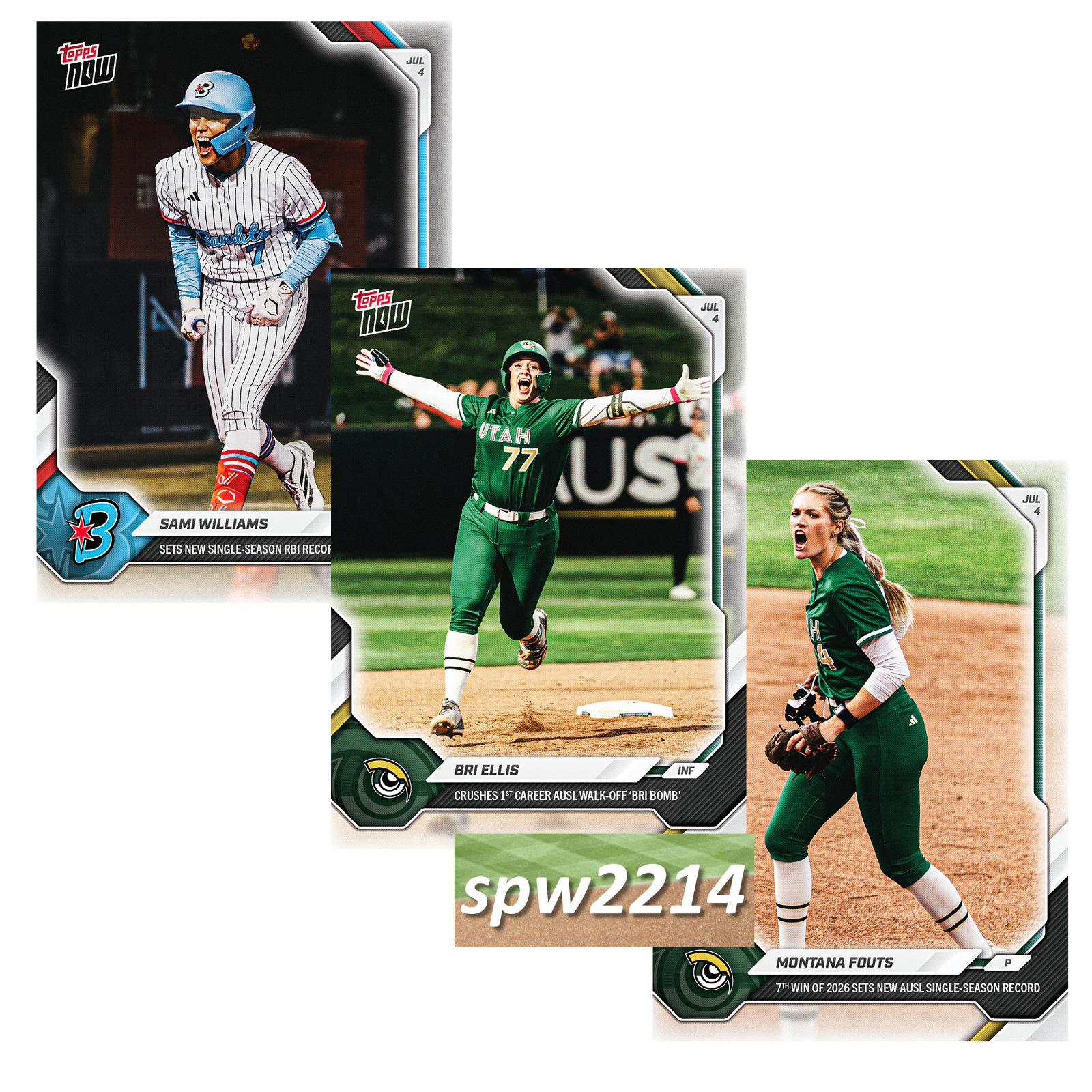 2026 Topps Now AUSL Softball Sami Williams #29, Bri Ellis #30, Fouts #31 Presale