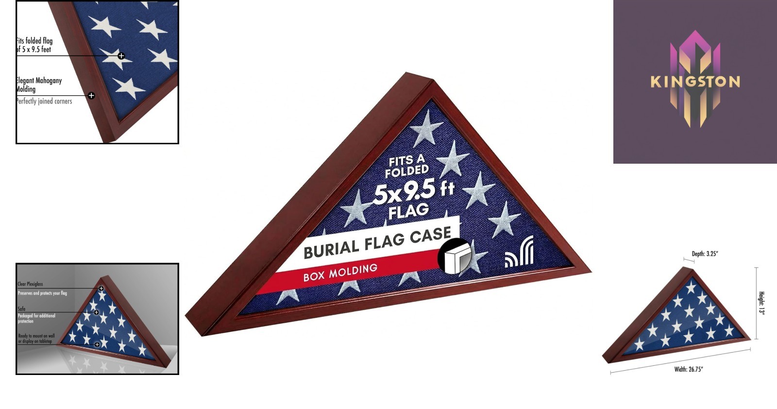 Triangular Flag Case – Elegant Mahogany Display for 5×9.5′ Memorial Flags