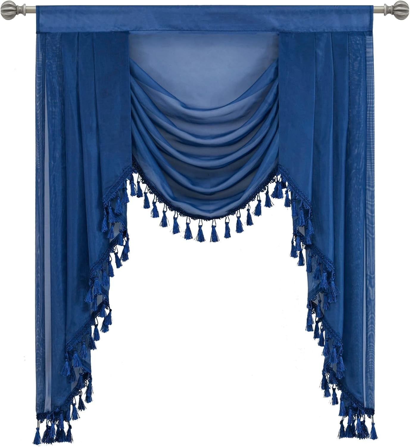 Navy Blue Waterfall Sheer Window 39"W x 48"L (Pack of 1),