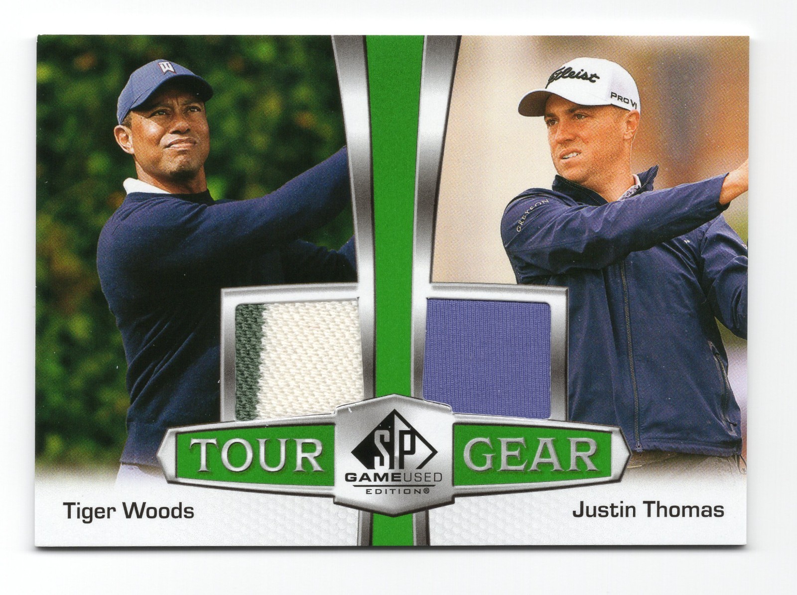 UD SP Game Used Golf Tiger Woods Justin Thomas Tour Gear Combos #TG2-WT