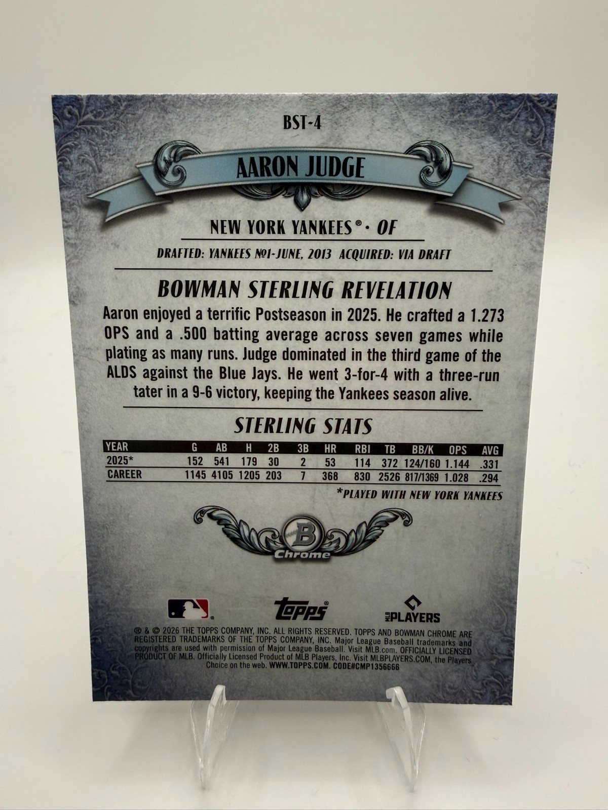 2026 Bowman Chrome – Aaron Judge Sterling Mojo #BST-4 Yankees