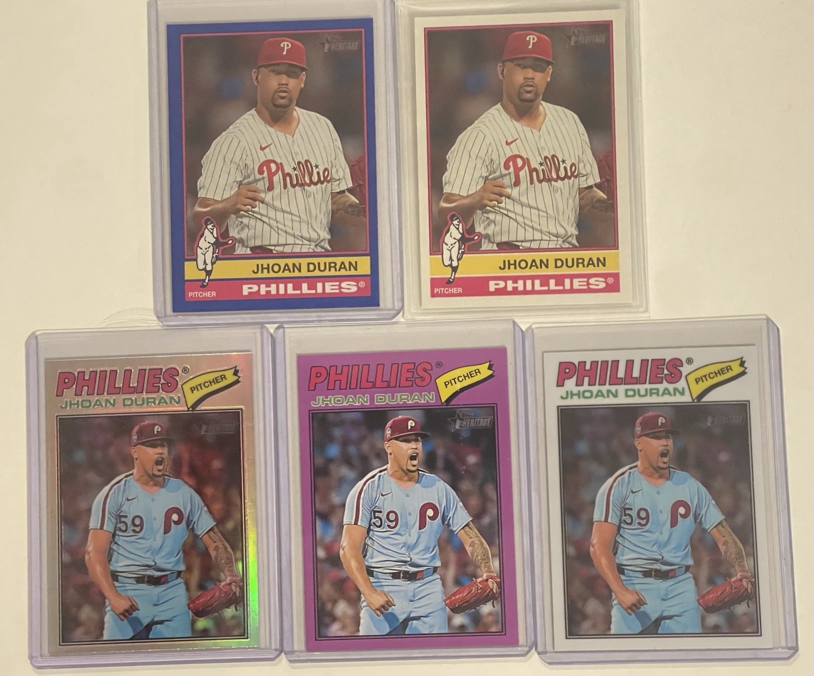 2025-26 Topps Heritage (5x) Lot JHOAN DURAN SP Chrome, Blue, Purple – Phillies