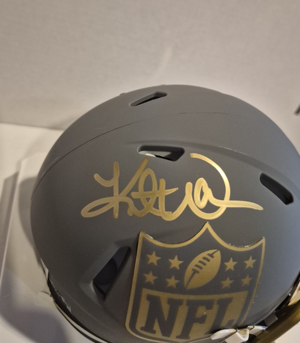 Kurt Warner Signed Slate Mini Helmet With NFL Shield And Gold Visor