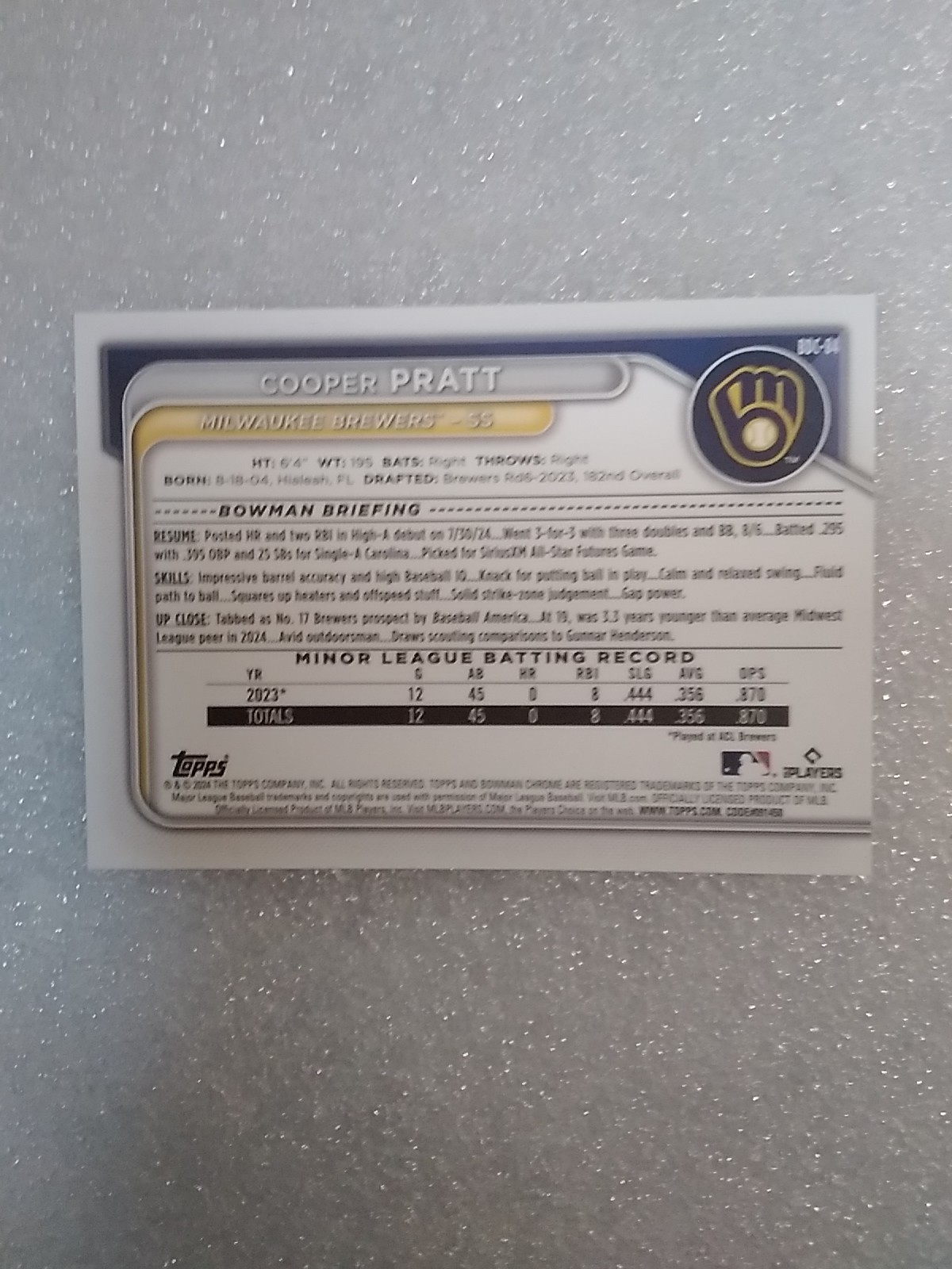 2024 Bowman Draft Chrome Cooper Pratt Rose-Gold/10