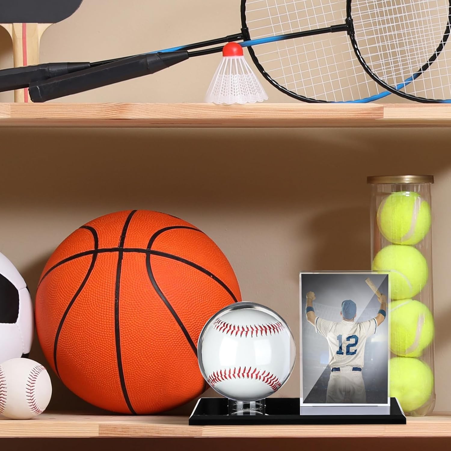 Baseball Display Case for Ball and Cards Clear Base Ball Holder Ring Stand Set