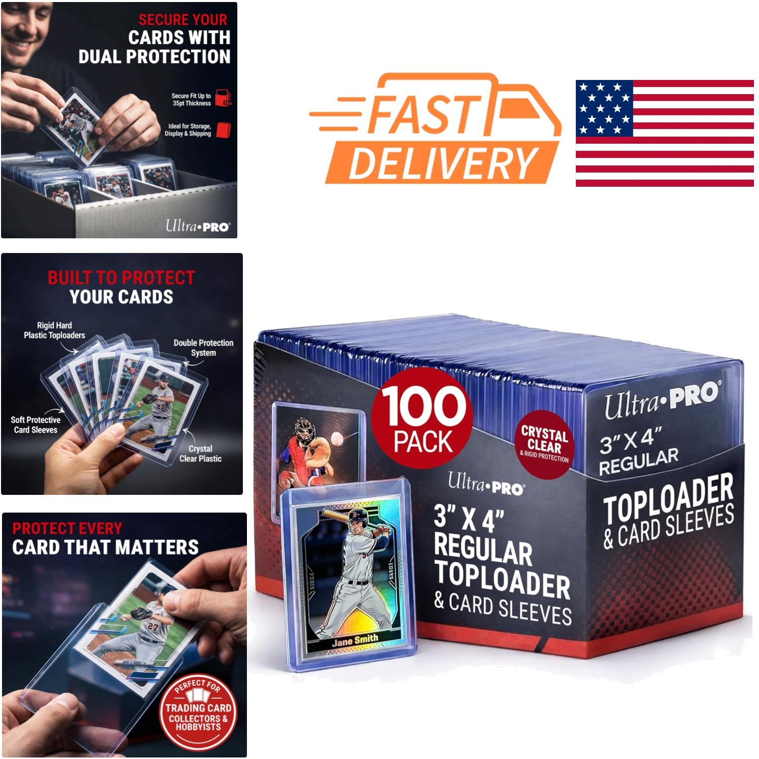 Clear Toploaders and Soft Sleeves Set 3 x 4 Inches for Card Storage 100 Count