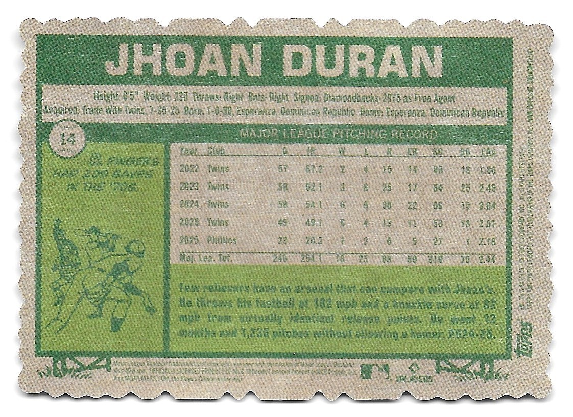 2026 TOPPS HERITAGE JHOAN DURAN DECKLE EDGE SP VARIATION #14 (PHILLIES)