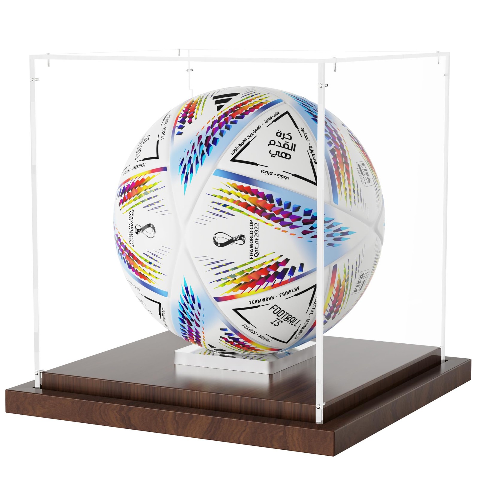 Soccer Ball Display Case with Wood Base, Clear Acrylic Display Case Soccer Bo…