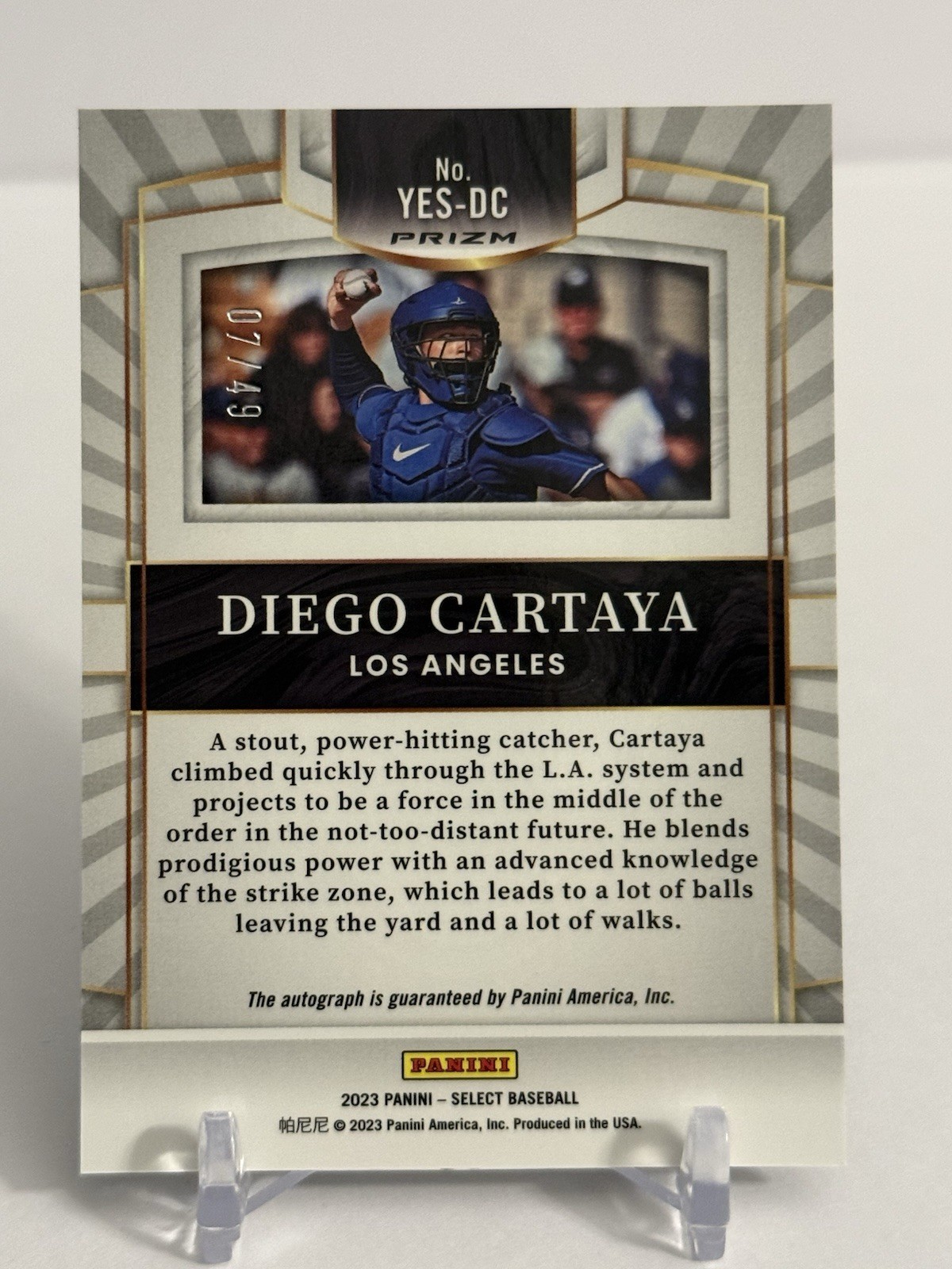 Diego Cartaya 2023 Panini Select Youth Explosion AUTO #YES-DC Tri-Color /49 LAD