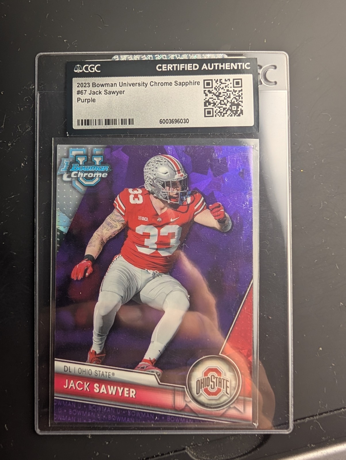 Jack Sawyer Purple Sapphire /10 2023 Bowman Chrome U University