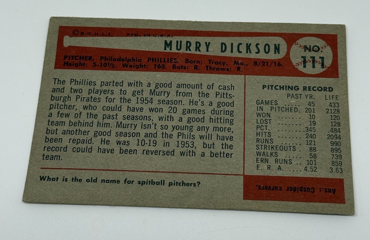 1954 Bowman #111 Murry Dickson (Indent)