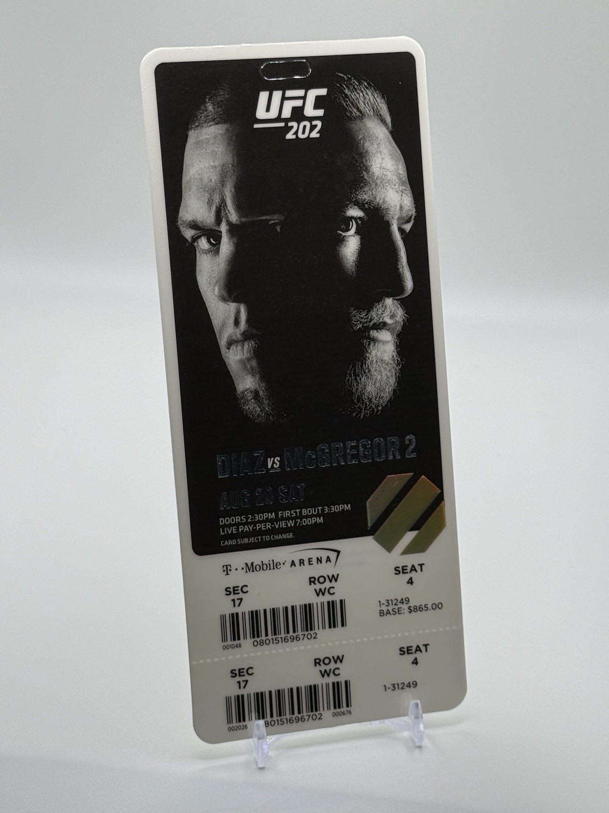 UFC 202 – August 2016 – CONOR McGREGOR vs NATE DIAZ 2 Full Ticket Stub