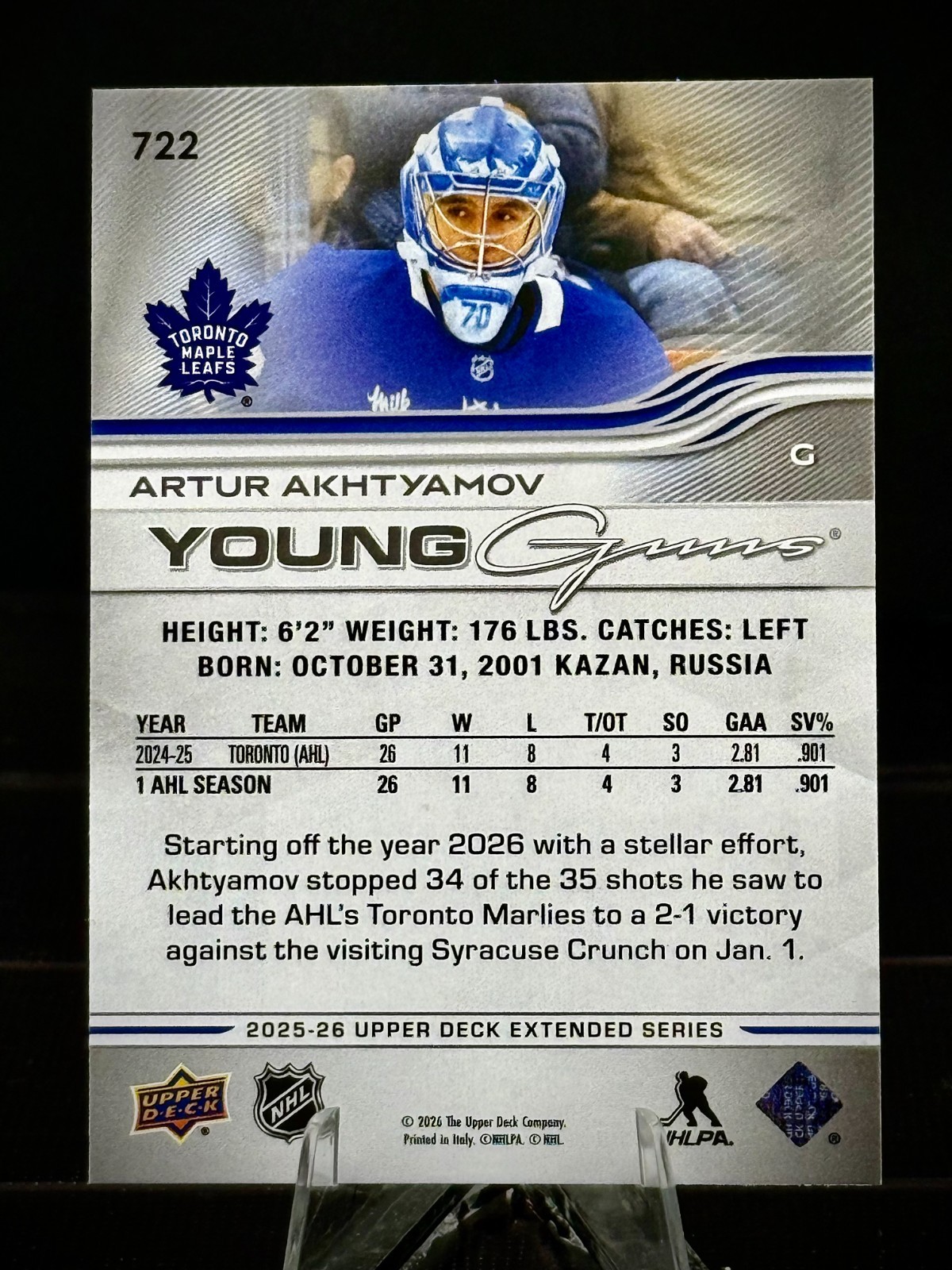2025-26 Upper Deck Extended – Artur Akhtyamov #722 – Young Guns (RC)