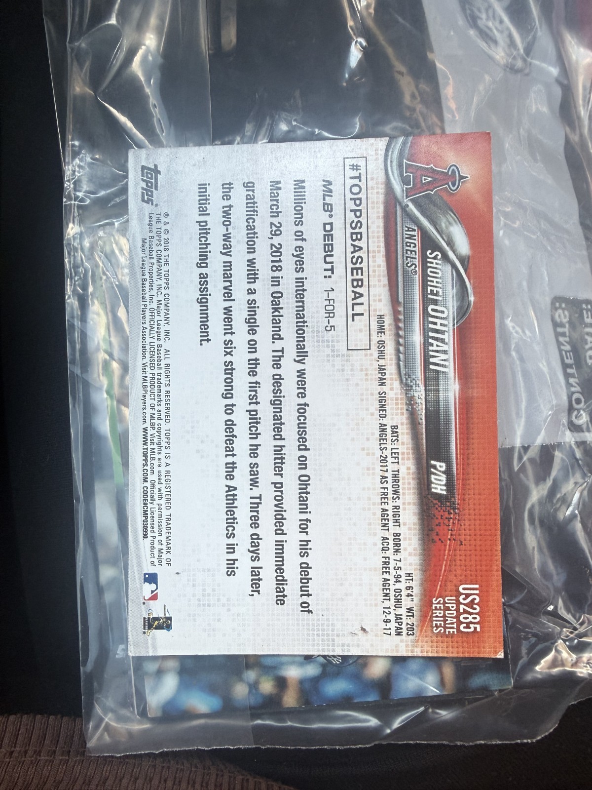 2018 Topps Update Series – Rookie Debut Shohei Ohtani #US285 (RC)
