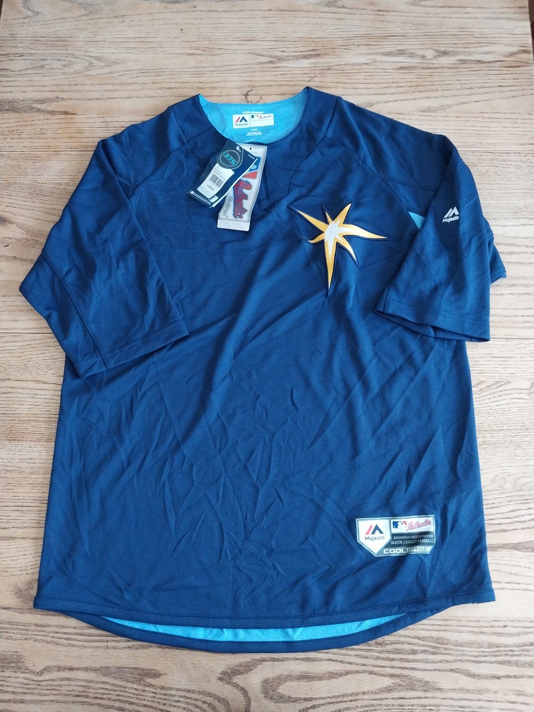 NWT Majestic Tampa Bay Rays BP Trainer Coolbase PJersey Navy Mens Sz Large $120