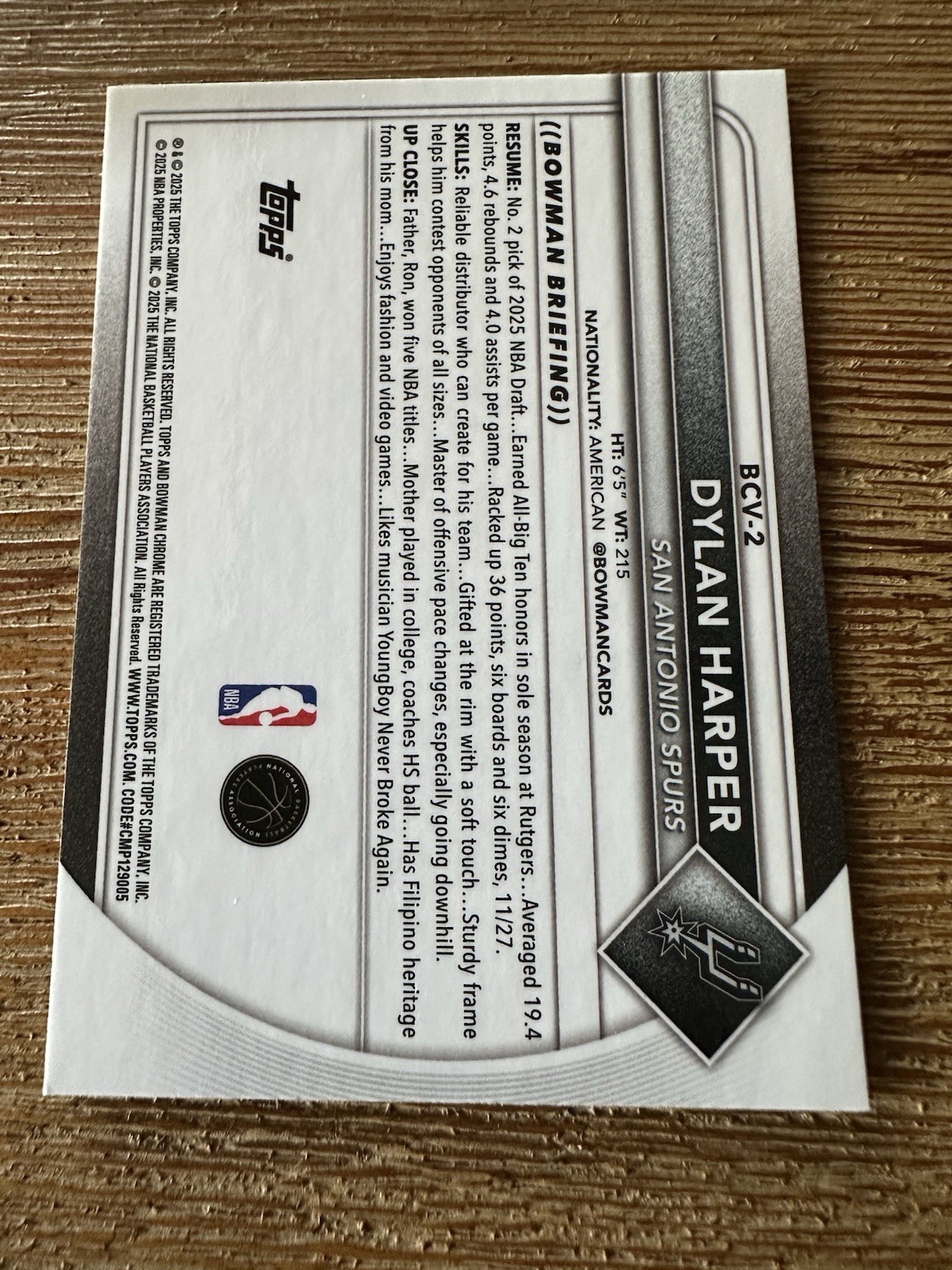 2025-26 Bowman Chrome Dylan Harper True Green Rookie RC #BCV-2 /99