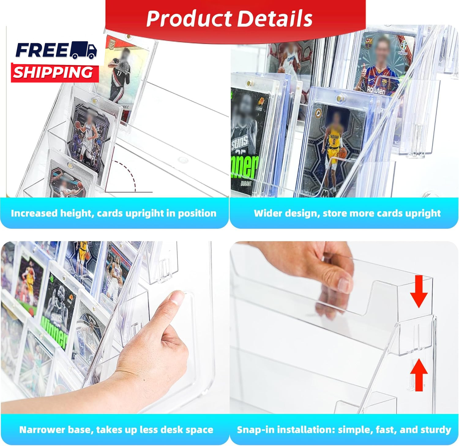 5-Tier Acrylic Trading Card Display Stand Large Capacity Graded Sports Card Disp