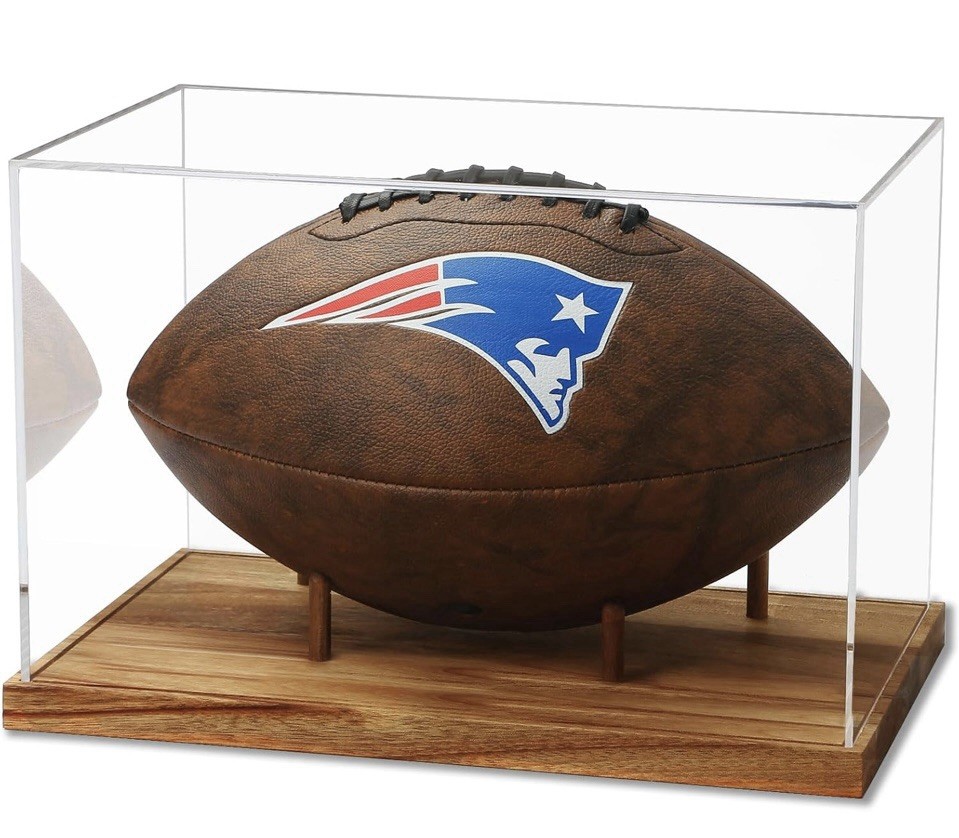Football Display Case, Acrylic Box w/ Wood Stand, UV Protected, No Assembly