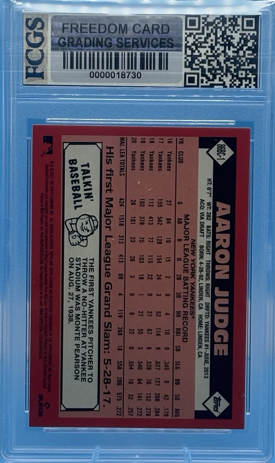 2021 Topps Chrome – 1986 Topps Baseball Aaron Judge #86BC-1 FCGS 9