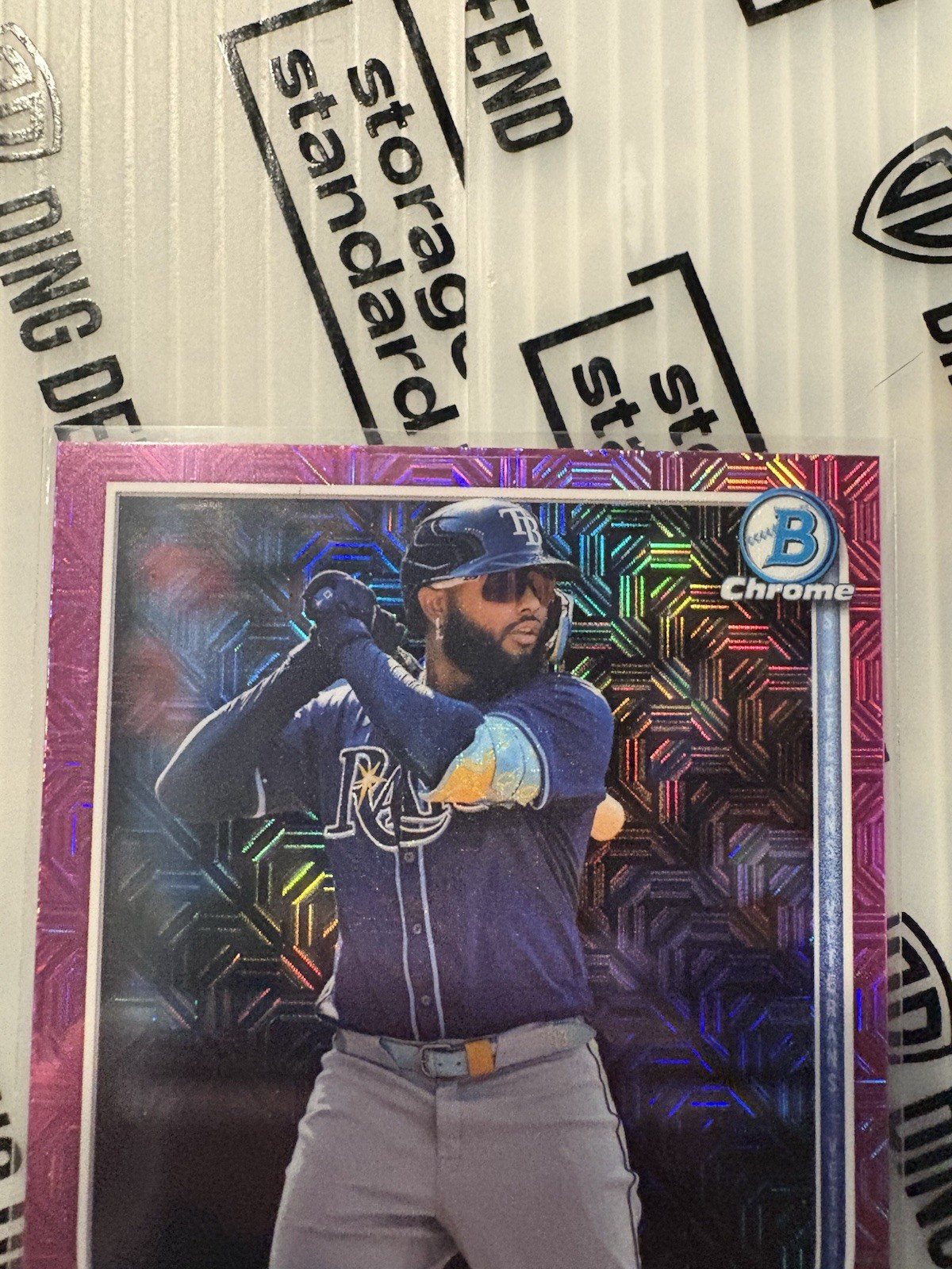 2025 Bowman Chrome – Junior Caminero #80 Pink Mojo Refractor /199