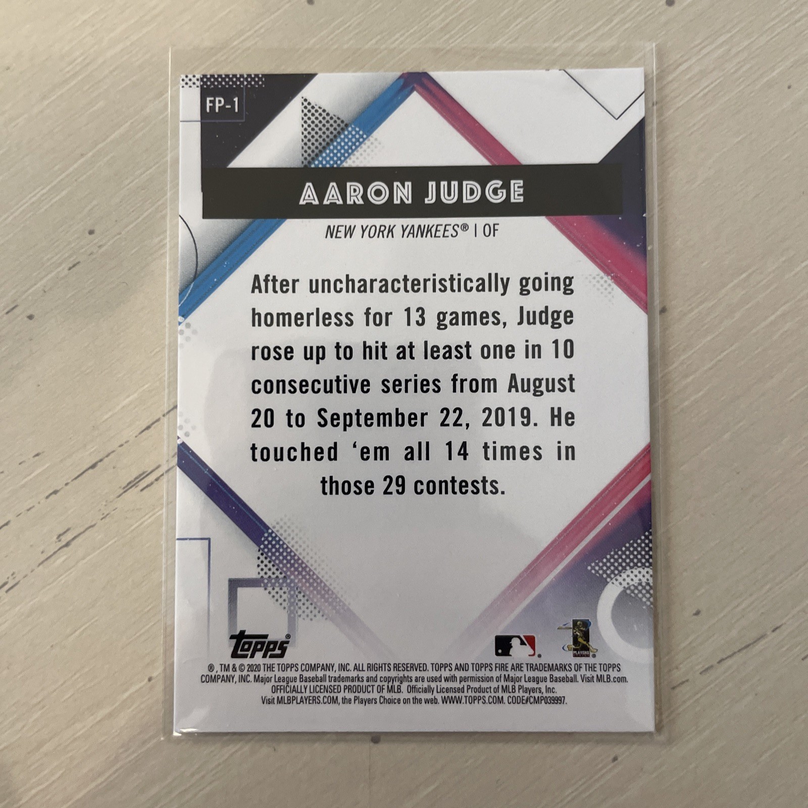2020 Topps Chrome Topps Fire Preview National Baseball Card Day Aaron Judge #FP1