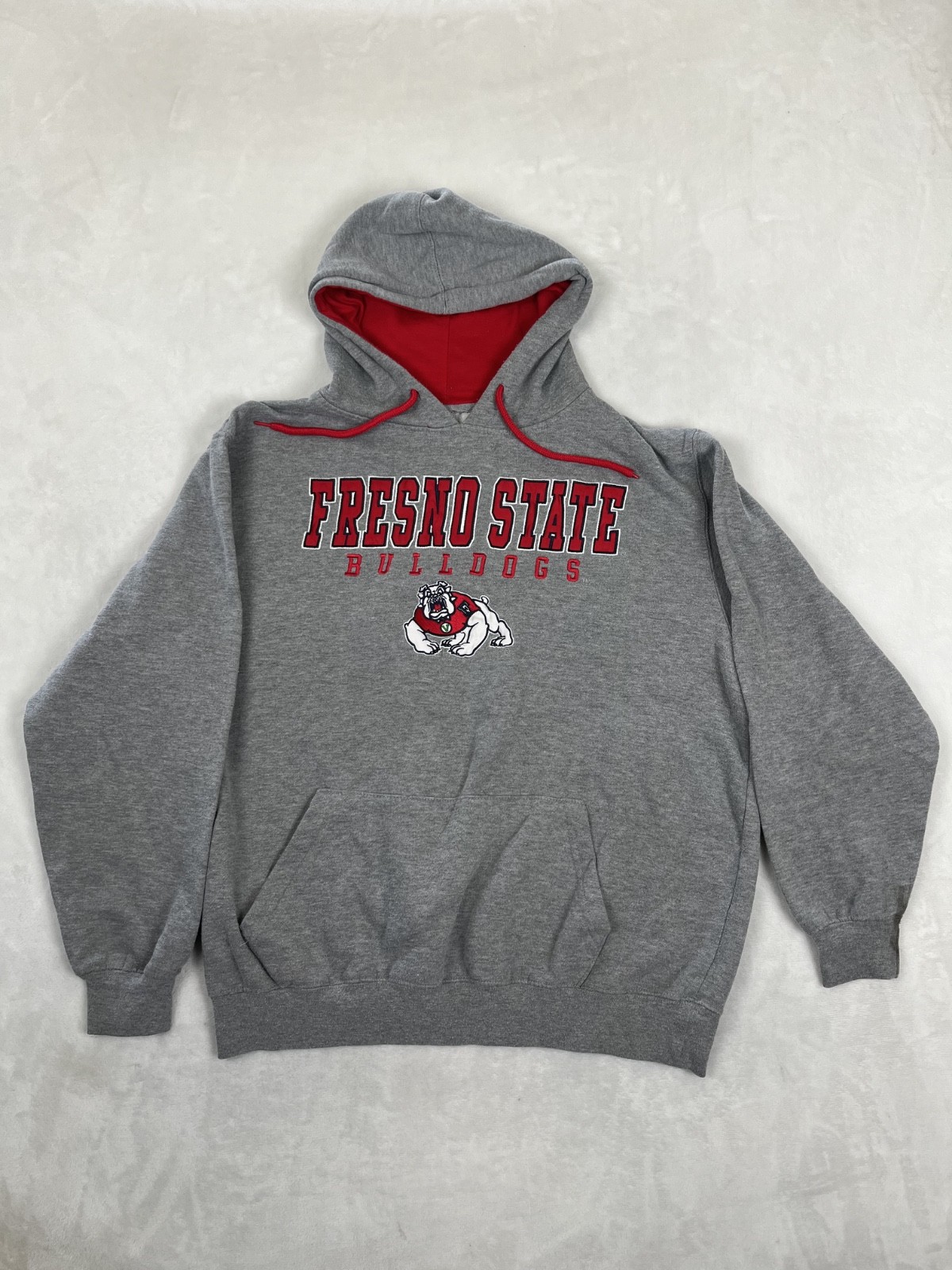 Vintage Fresno State Bulldogs Hoodie Sweatshirt Size L/XL Gray Y2K Embroidered
