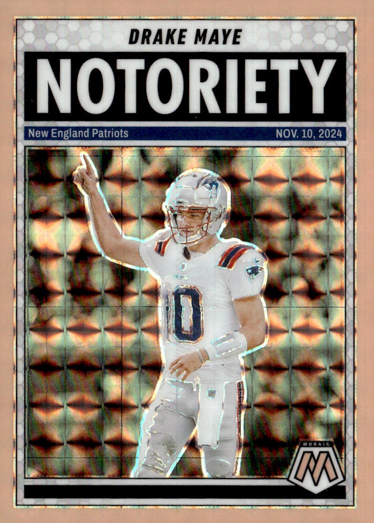 2025 Panini Mosaic #3 Drake Maye Notoriety Mosaic Orange Fluorescent