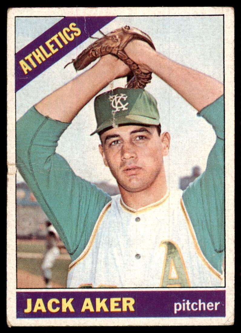 1966 Topps Baseball Card (Damaged) Jack Aker Rookie Kansas City Athletics #287