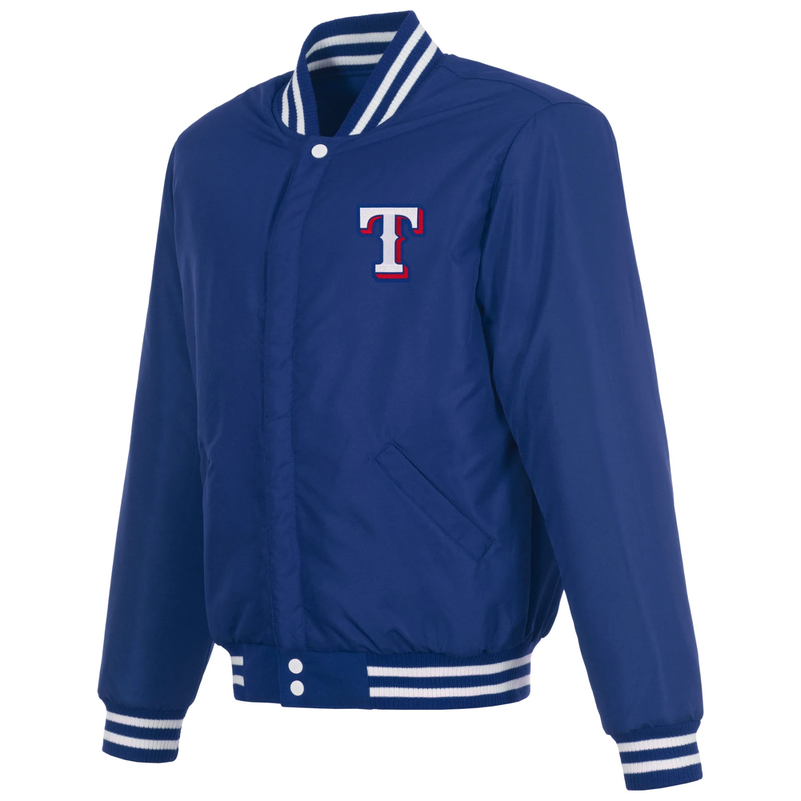 JH Design Texas Rangers Reversible Fleece Knit Collar Full Snap Coat