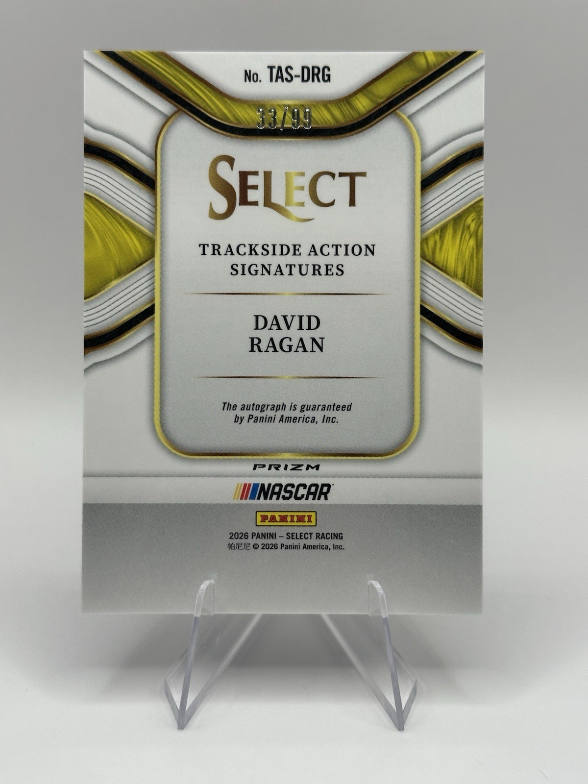 2026 Panini Select Racing David Ragan Trackside Action Auto Blue /99 #TAS-DRG