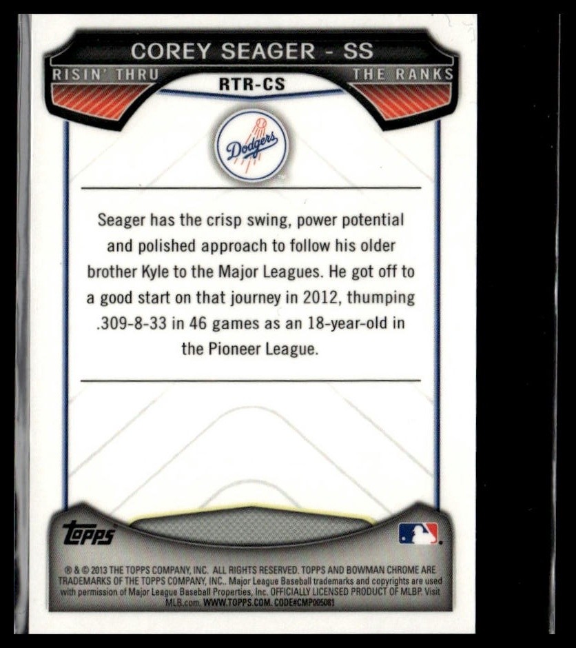 2013 Bowman Chrome #RTR-CS Corey Seager Risin’ Thru the Ranks Mini RC
