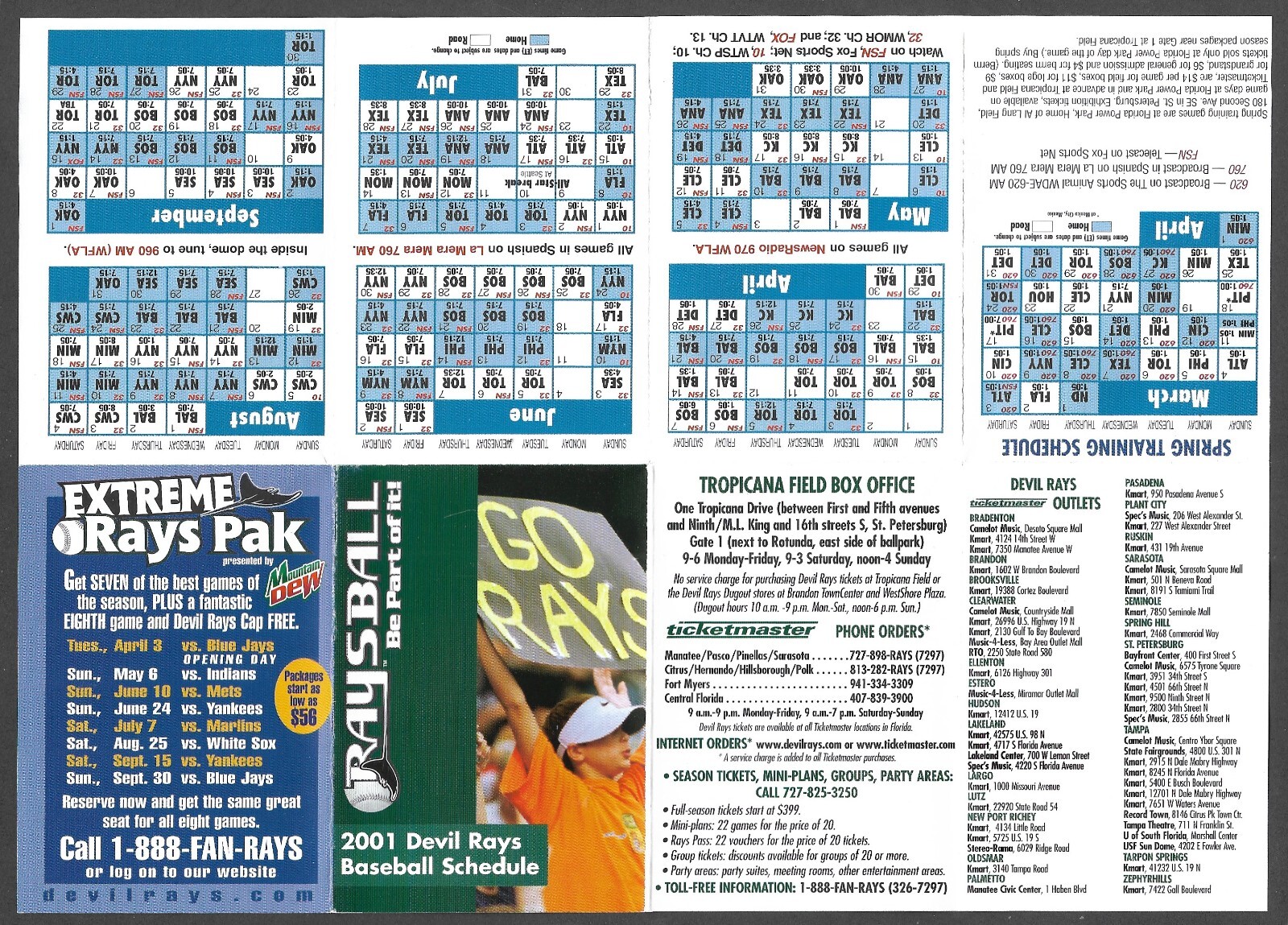 2001 DEVIL RAYS Spring Training & Regular Season POCKET SCHEDULE NM-MINT