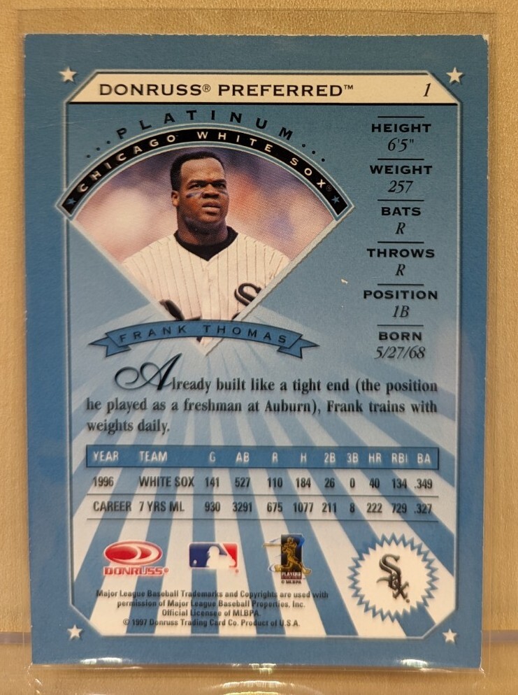 1997 Donruss Preferred PLATINUM #1 Frank Thomas White Sox HOF RARE 1:2 BOX HIT