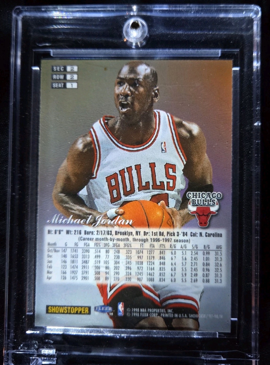 1997-98 Flair Showcase – Michael Jordan #1 Row 2 Refractor Rainbow Mojo Non Auto