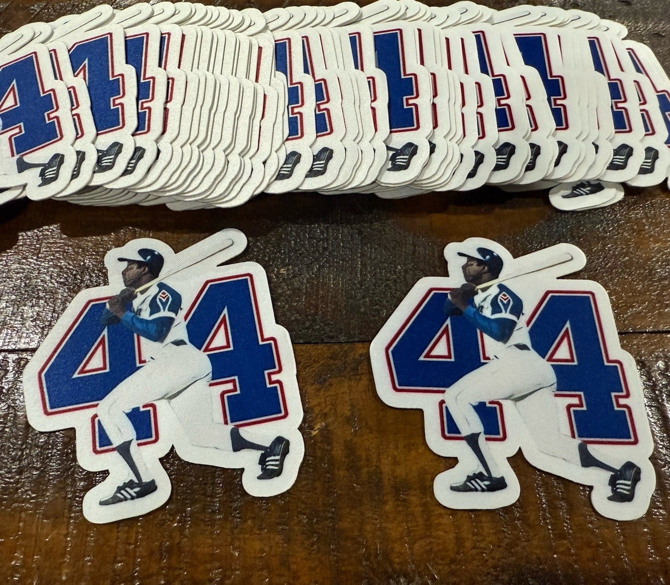 (LOT OF 2) Hank Aaron 44 HOF Home Run King 3in. Jersey Iron On Ready Patch